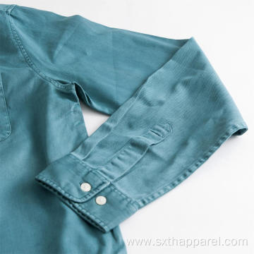 Men's Green Pocket Long Sleeve Cotton Twill Shirt